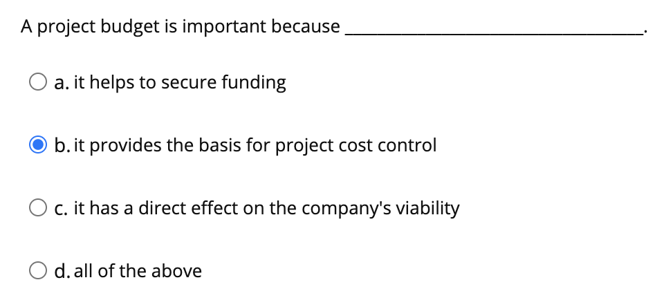 A project budget is important because a. it helps