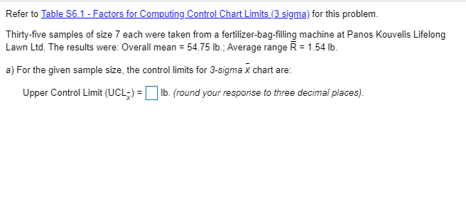 Refer to Table 56.1 - Factors for Computing
