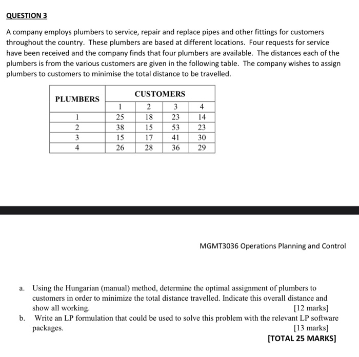 MGMT3036 Operations Planning and Control QUESTION