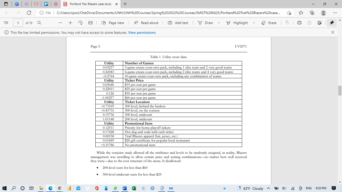 1) Which attribute does the conjoint analysis