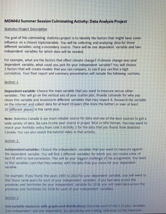 grade 12 data management assignment MDM4U Summer