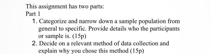 This assignment has two parts: Part 1 1.