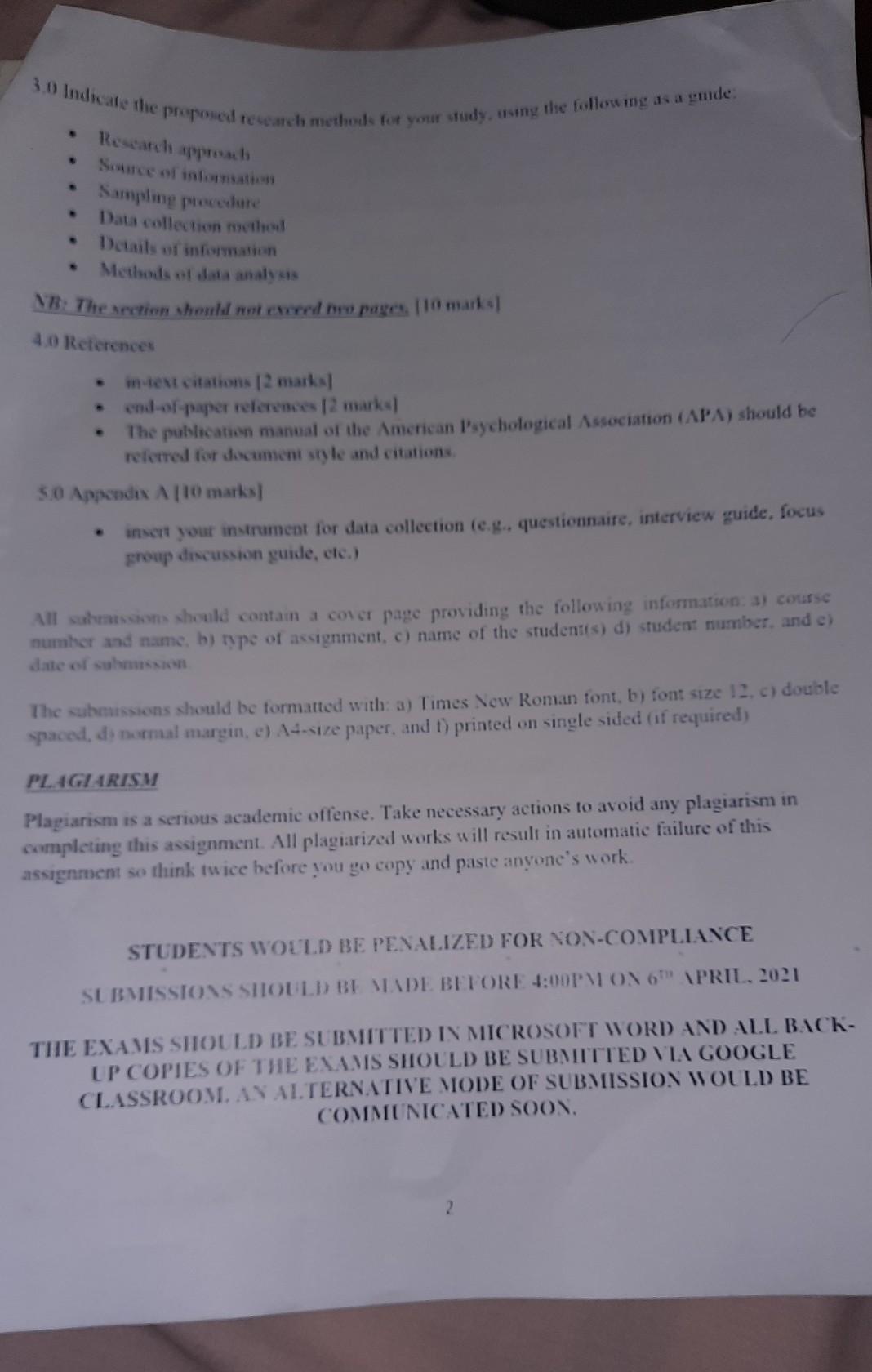 3.0 Indicate the proposed research method for