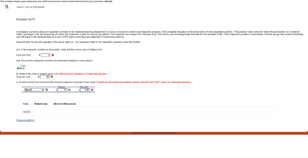 This window shows your responses and what was