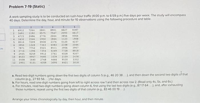 Problem 7-19 (Static) A work sampling study is to