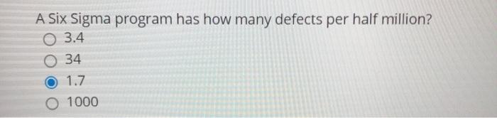 A Six Sigma program has how many defects per half