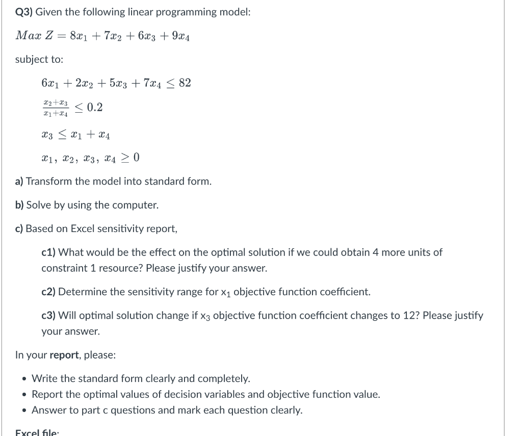 Q3) Given the following linear programming model: