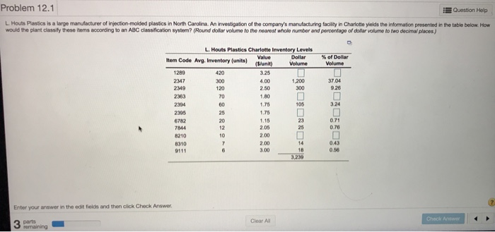 Problem 12.1 Question Help L Houts Plastics is a