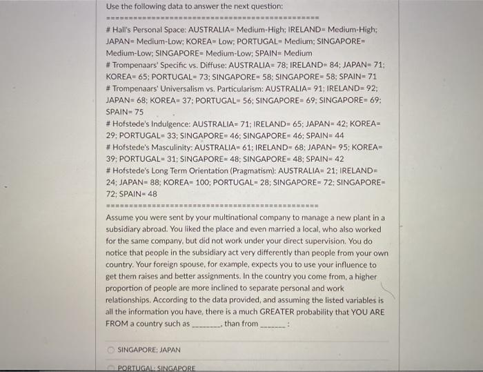 Use the following data to answer the next