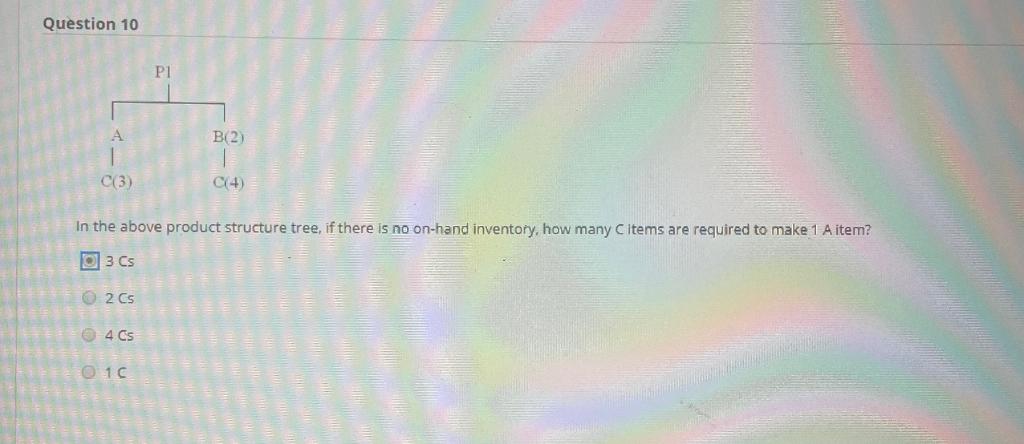 Question 10 P1 A B2 C(3) C14) In the above