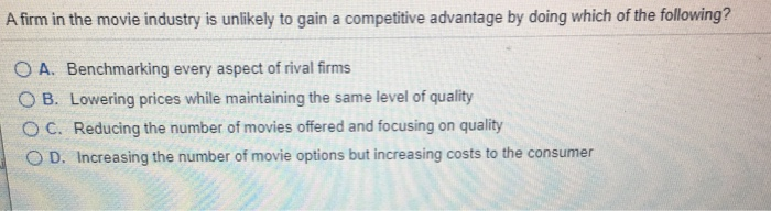 A firm in the movie industry is unlikely to gain