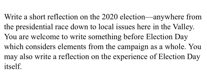 Write a short reflection on the 2020