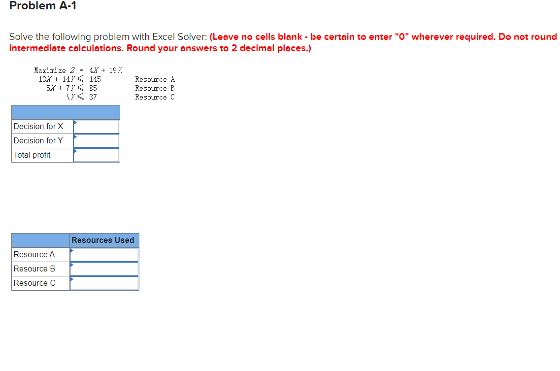 Problem A-1 Solve the following problem with