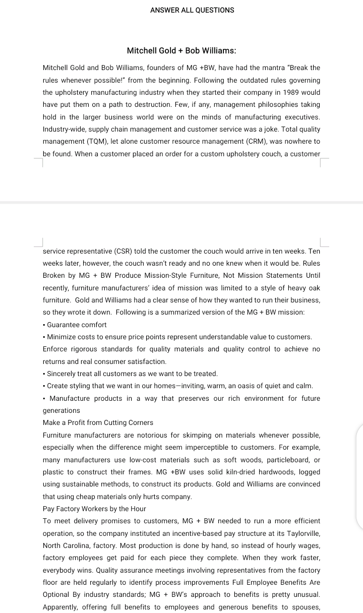 ANSWER ALL QUESTIONS Mitchell Gold + Bob