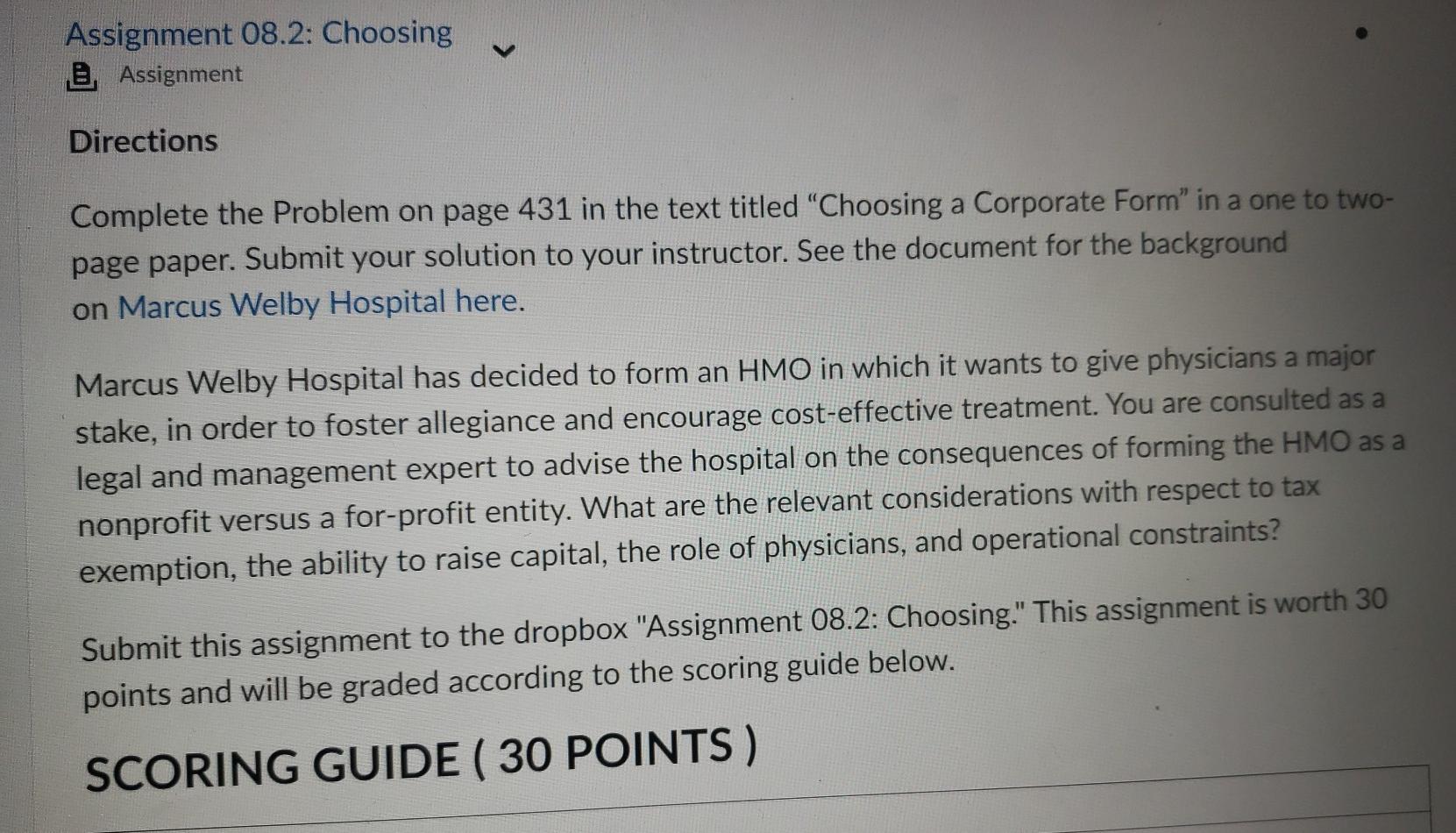 Assignment 08.2: Choosing e Assignment Directions