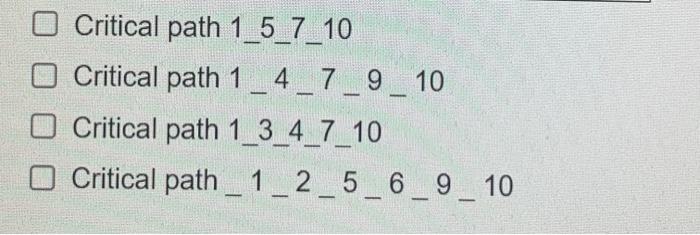 help Identify the critical path for the following