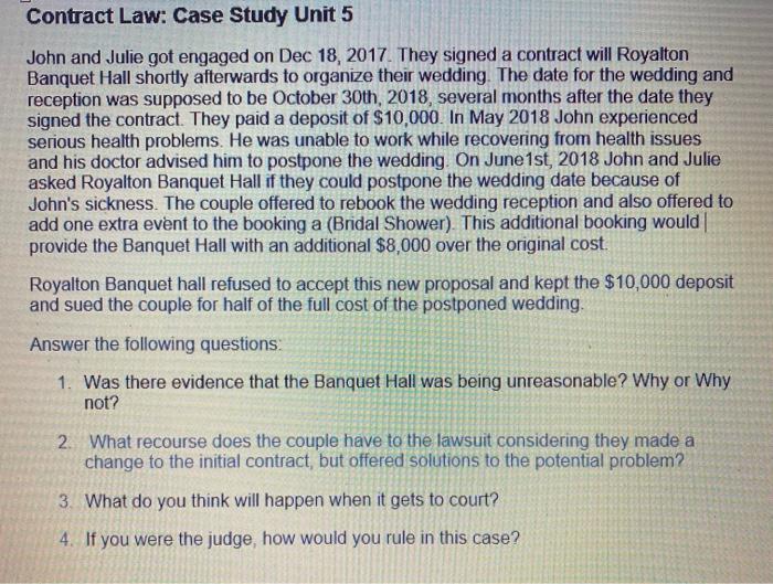 Contract Law: Case Study Unit 5 John and Julie