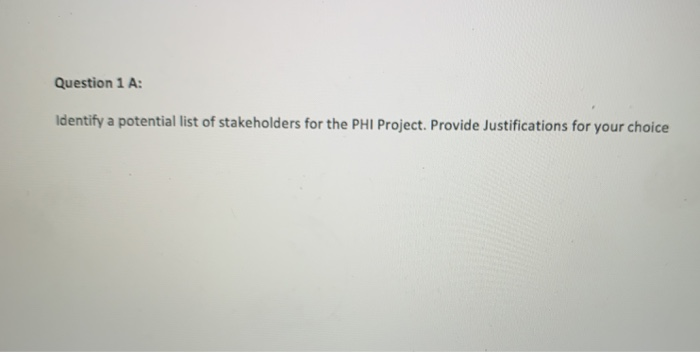 Question 1 A: Identify a potential list of