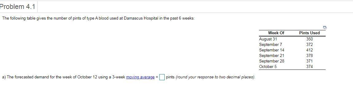 Problem 4.1 The following table gives the number