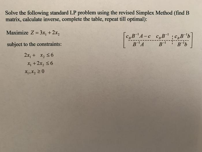 Solve the following standard LP problem using the