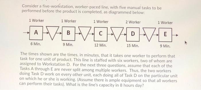 Consider a five-workstation, worker-paced line,