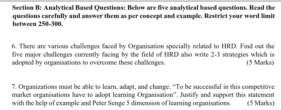 Section B: Analytical Based Questions: Below are