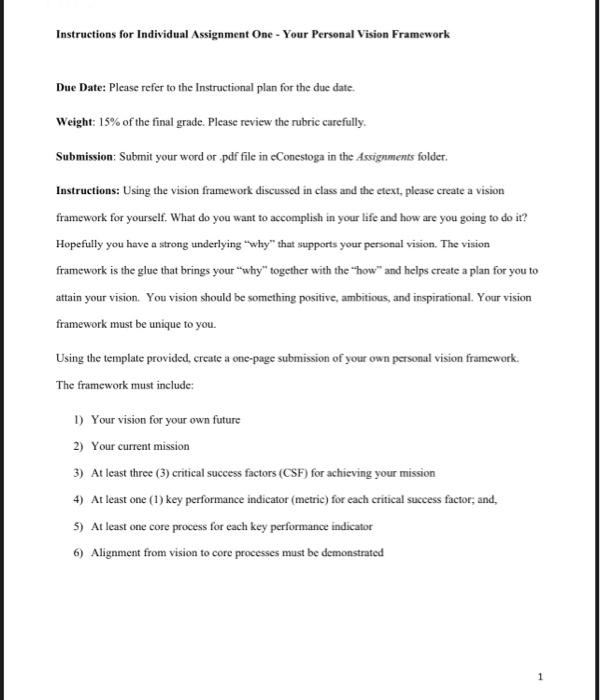 Instructions for Individual Assignment One - Your