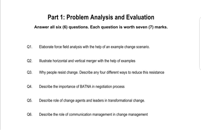 stion Paper Cover Sheet Part 1: Problem Analysis