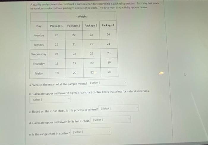 A quality analyst wants to construct a control