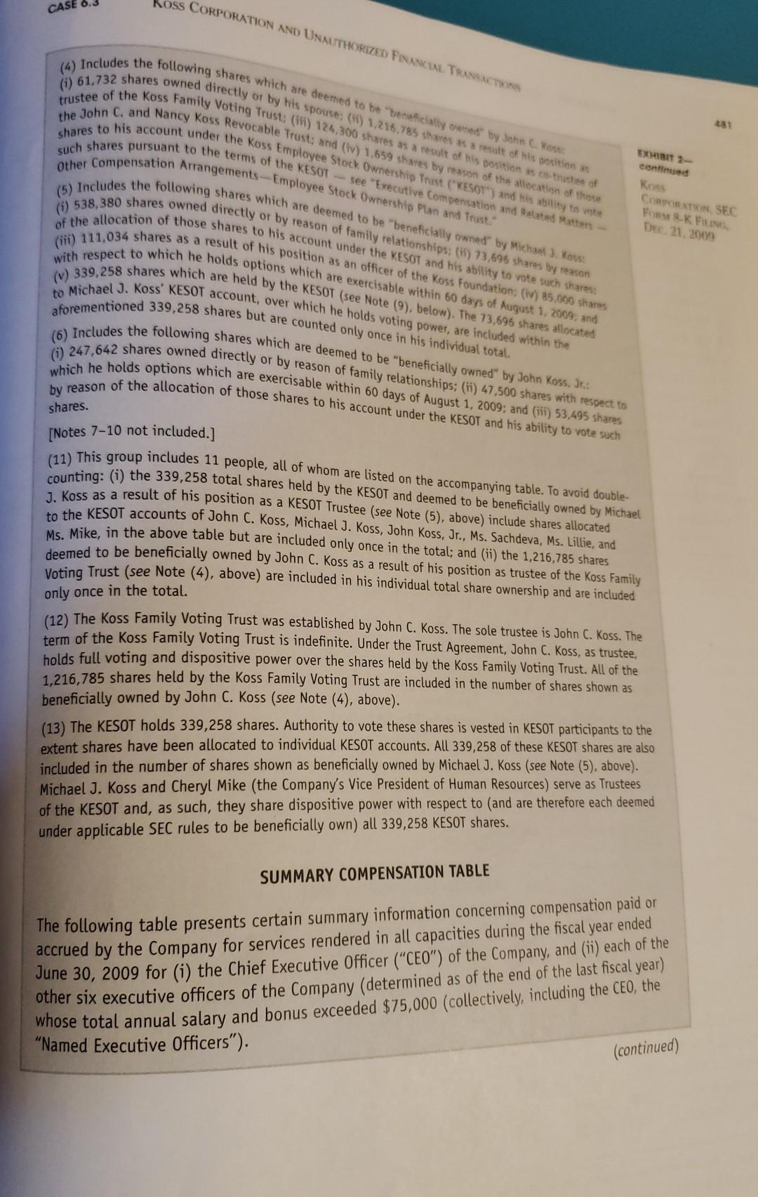1.Evaluate Koss's compensation structure for its