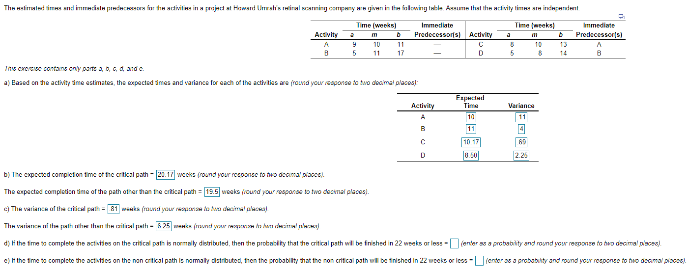 Please answer only part d and e The estimated