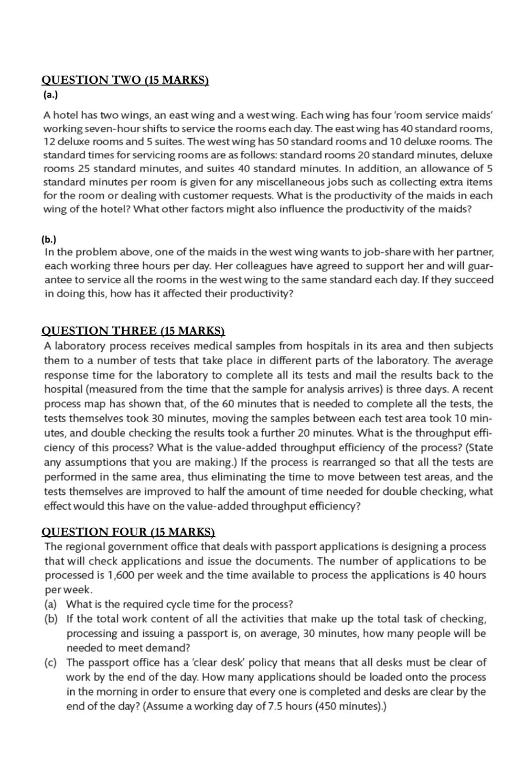 QUESTION TWO (15 MARKS) (a.) A hotel has two