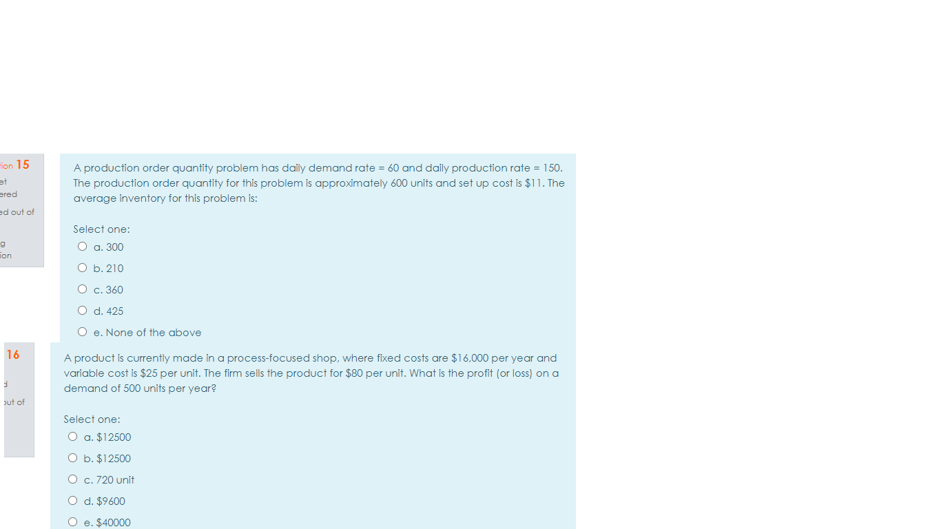 rion 15 et ered A production order quantity