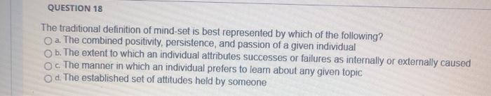 QUESTION 18 The traditional definition of