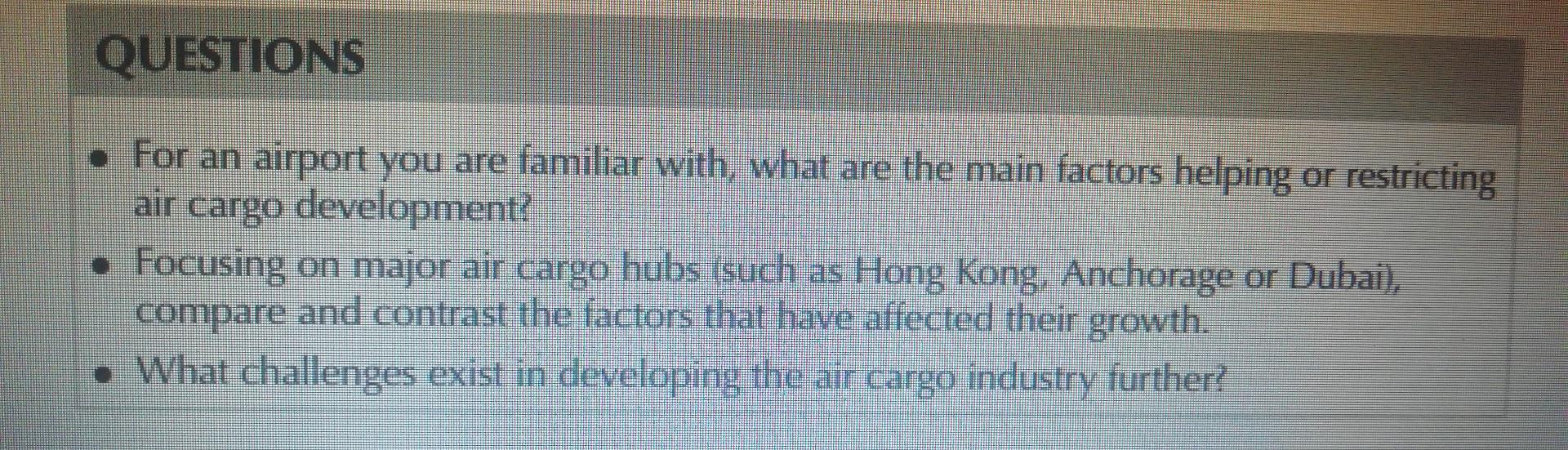 QUESTIONS For an airport you are familiar with,