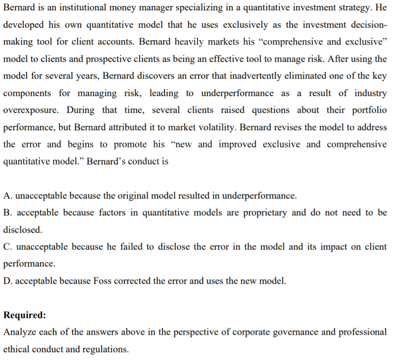 Analyze answer A Bernard is an institutional