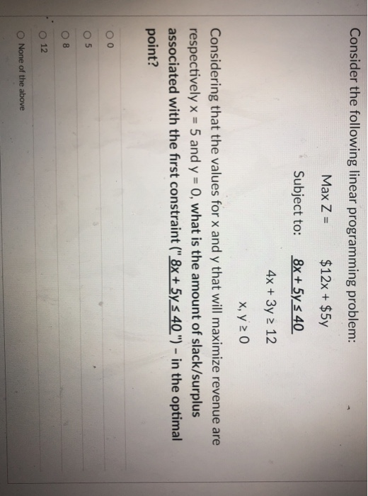 Consider the following linear programming