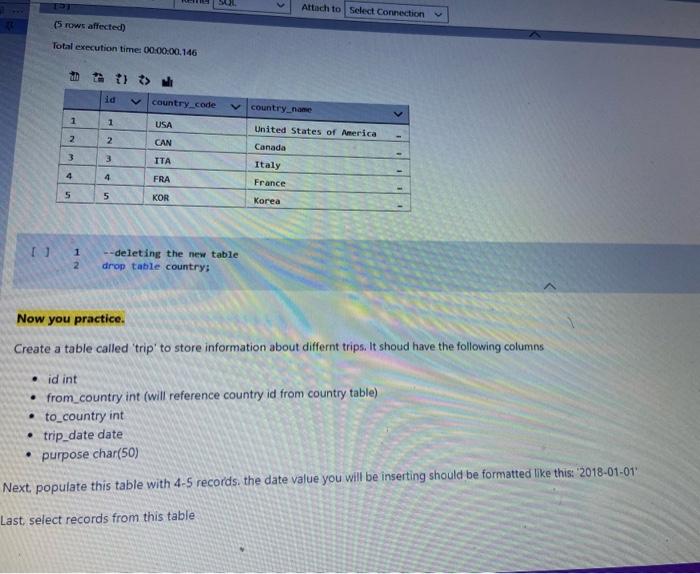 TOT Attach to Select Connection (5 rows affected)