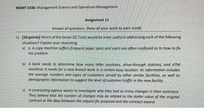 MGMT 3106: Management Science and Operations