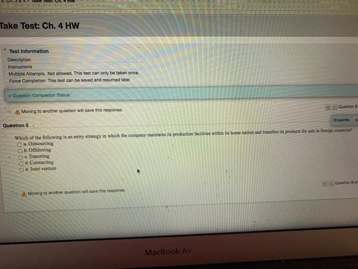 KO 103 Take Test: Ch. 4 HW Test Information