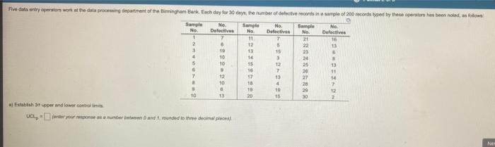 a. Establish the upper and lower control limits