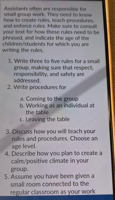 Assistants often are responsible for small group