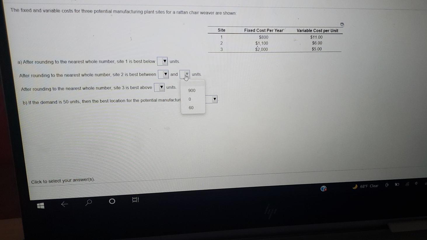 options are from 900, 0, or 60 for part A. part B