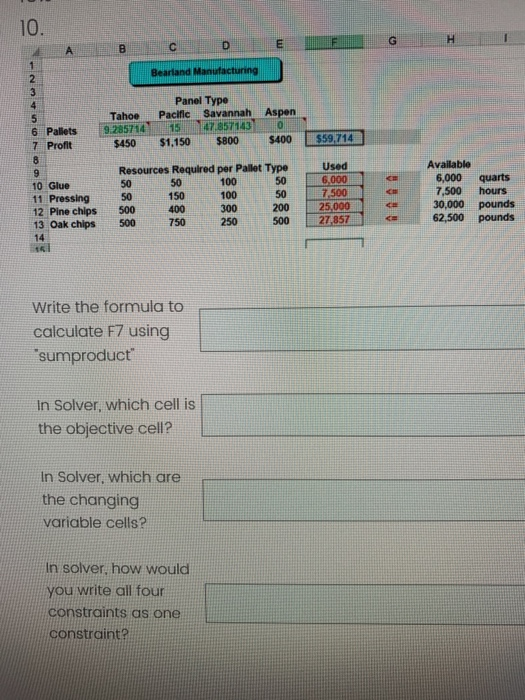10. B C D E Bearland Manufacturing 1 2 3 4 5 6