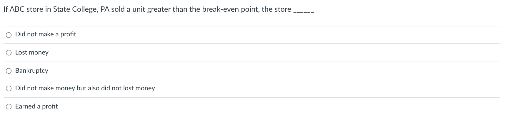 If ABC store in State College, PA sold a unit