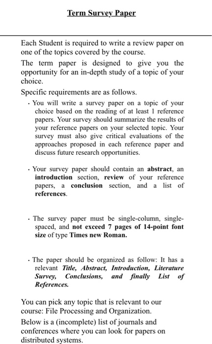 Term Survey Paper Each Student is required to