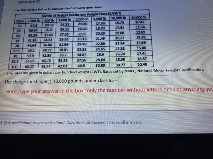 QUESTION 32 Use the matrix below to answer the