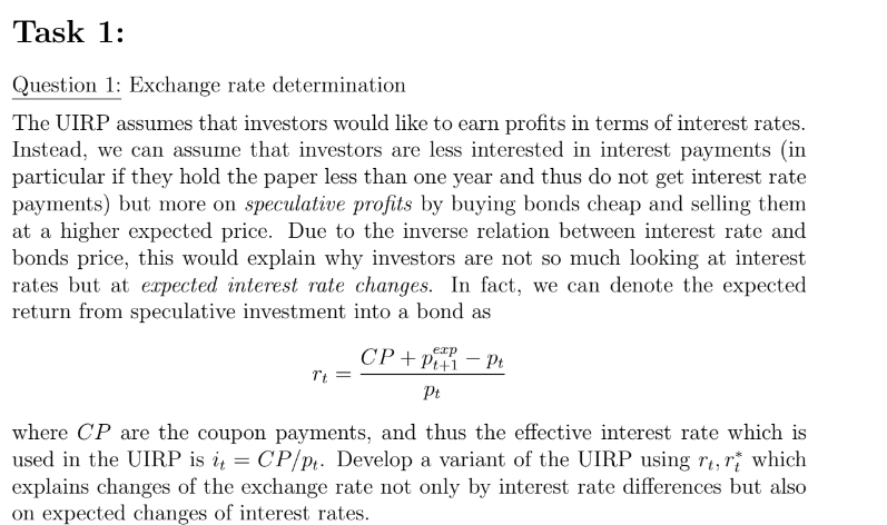 Task 1: Question 1: Exchange rate determination