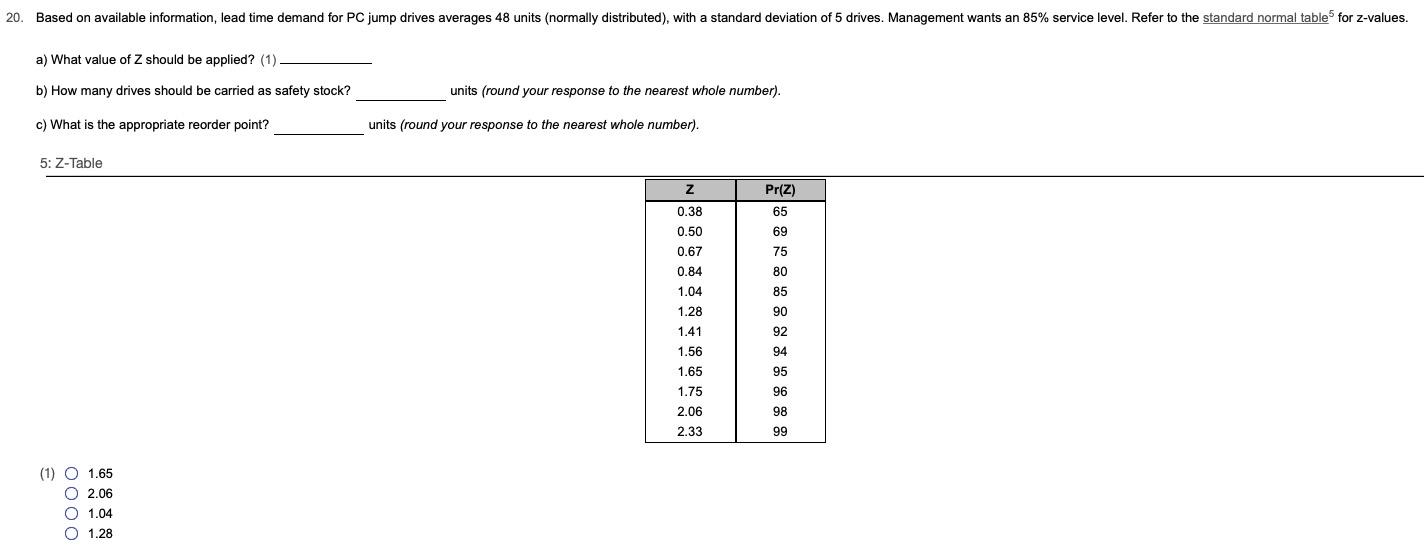 20. Based on available information, lead time