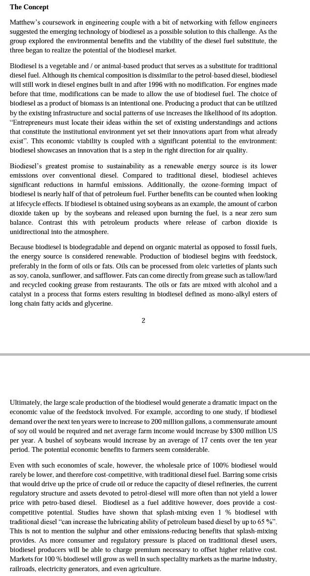 1 2 3 4 Case Study - Biodiesel Incorporated